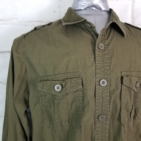 Bluenotes L Army Green Slim-Fit Button-Down Shirt - Picture 4 of 10